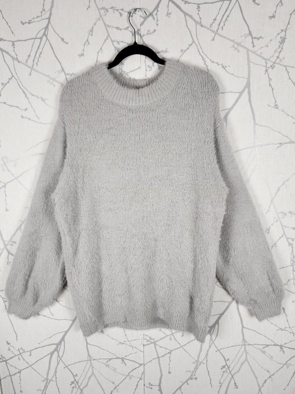 Emma Knudsen Silver Birch Fuzzy Knit Balloon Sleeve Sweater